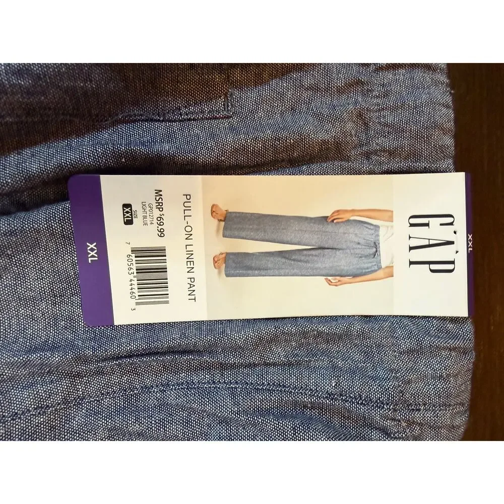 NWT GAP Linen Wide Leg Pants Women's XXL Blue Summer Coastal